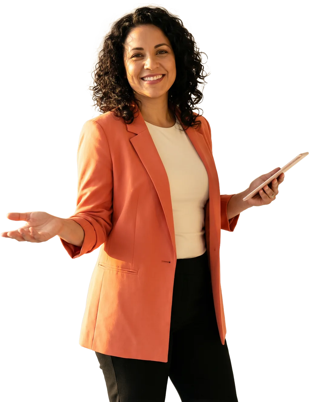 Marisol Betancourt, a licensed health insurance agent, smiling with an open, welcoming gesture